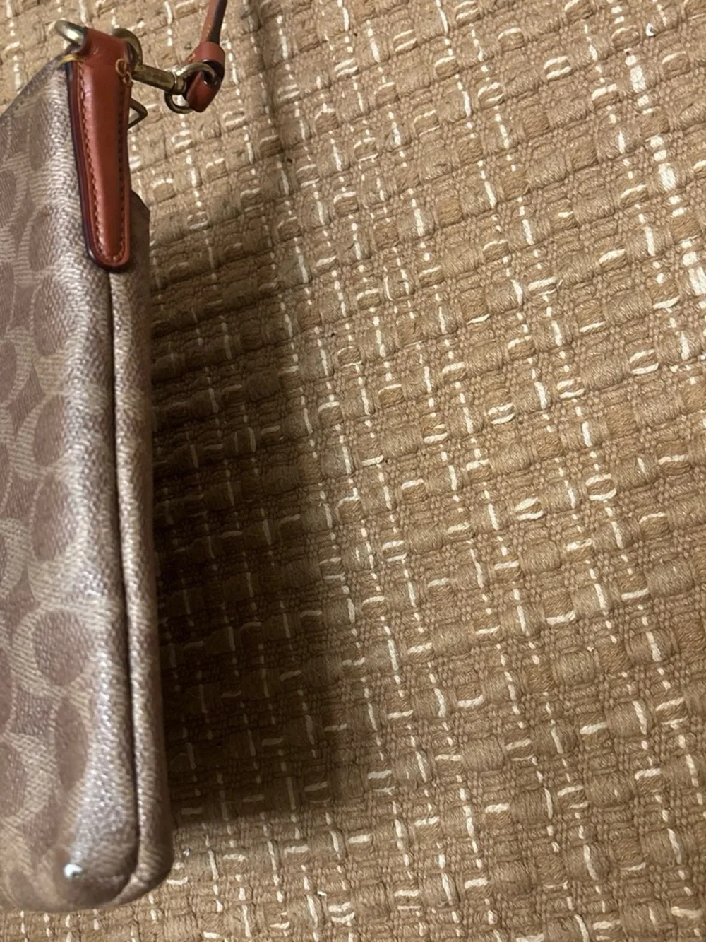 Coach Brown and Tan Signature Crossbody with Leather Stripe